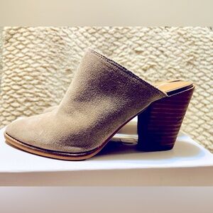 Lucky Brand beige slip on high heeled mule boots